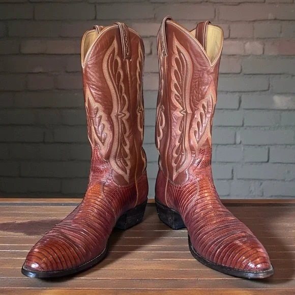 Tony Lama Men’s Sz 11D 8540 Brown Tan Exotic Leather Lizard Western Cowboy Boots - Picture 1 of 16
